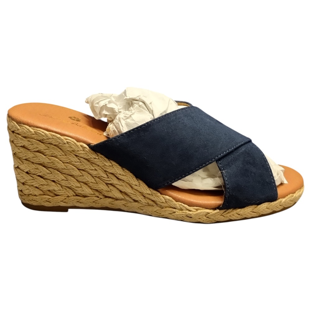 Tommy Bahama Stacey Wedge Sandals‎ Womens US Size 7.5M Navy Tan Comfort Slip On